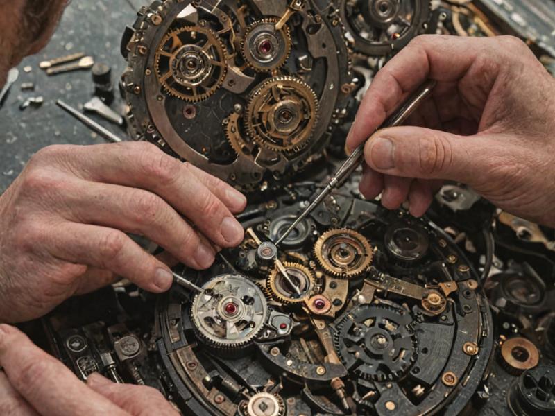 Master craftsman working on vintage watch mechanism