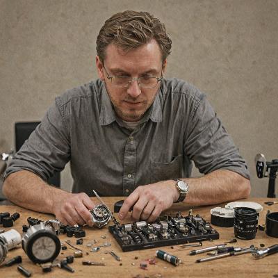 James Wilson working on modern watch movement
